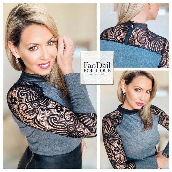 Gray Crochet Long Sleeve Blouse - Picture 4 of 5